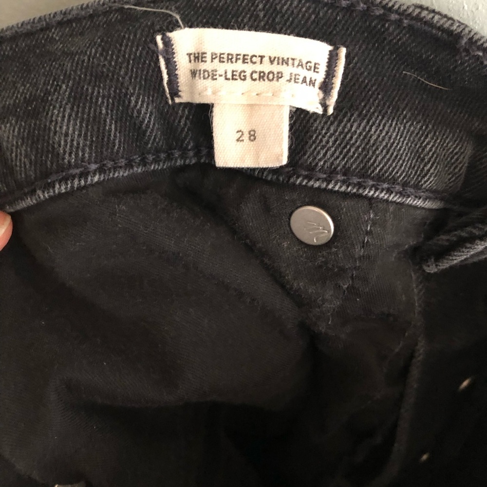 Madewell Perfect Vintage Wide Leg Crop Jean Sz 28 Black Exposed Buttonfly Casual - Picture 6 of 8